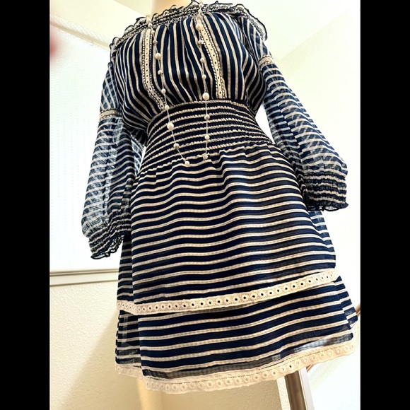 NWT M Parker Blue White Stripped Off Shoulder Dress!! - Picture 8 of 12